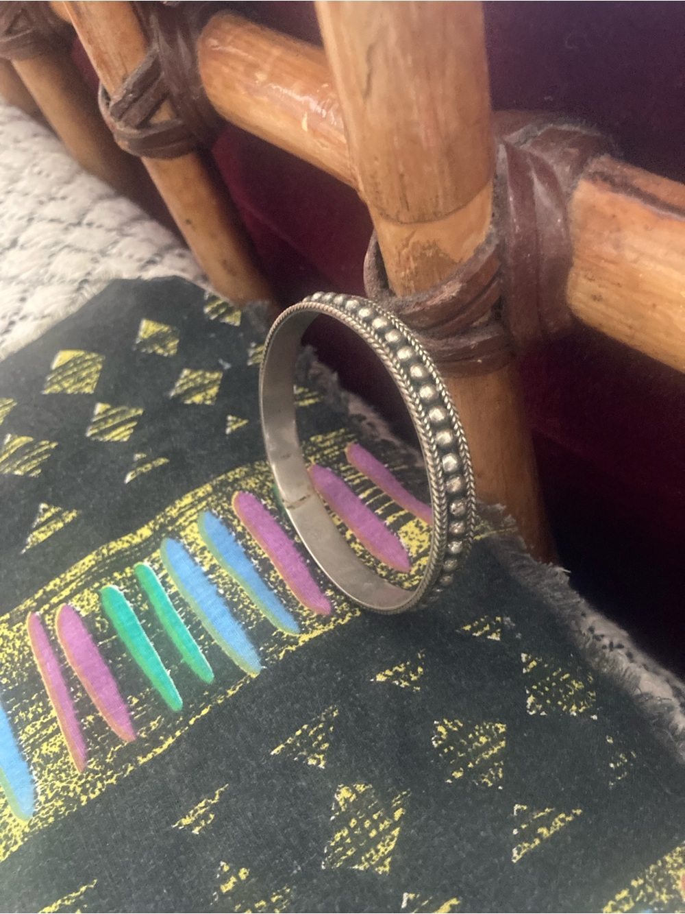 Silver Beaded Bangle Bracelet - Silver